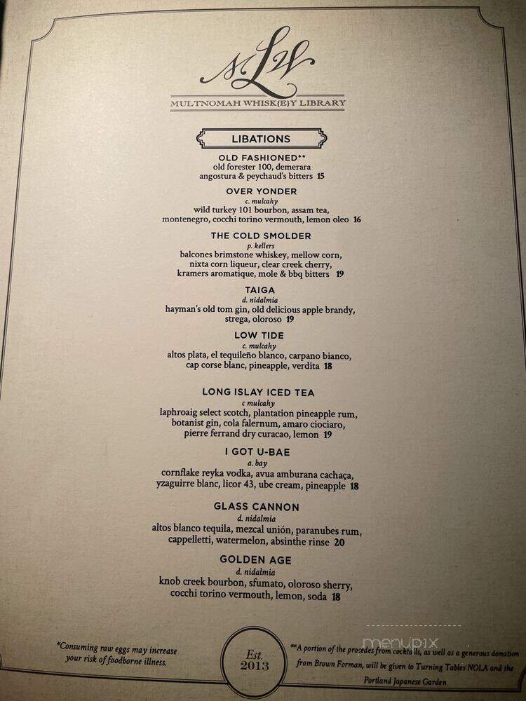 Multnomah Whiskey Library - Portland, OR menu_pic