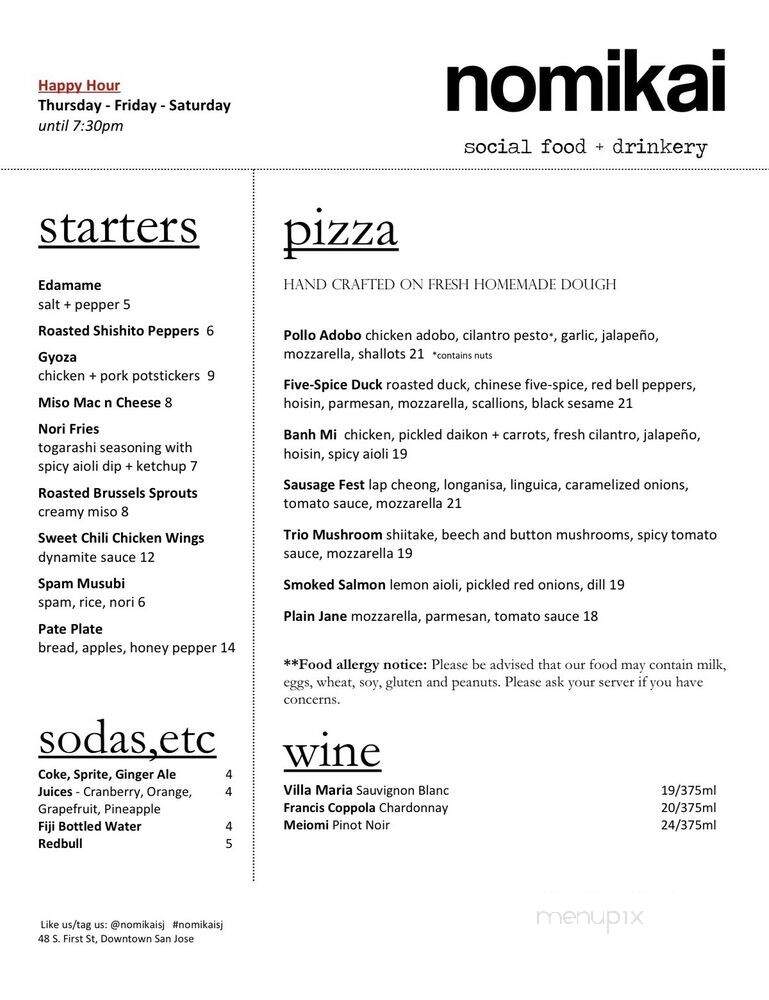 Nomikai - San Jose, CA menu_pic
