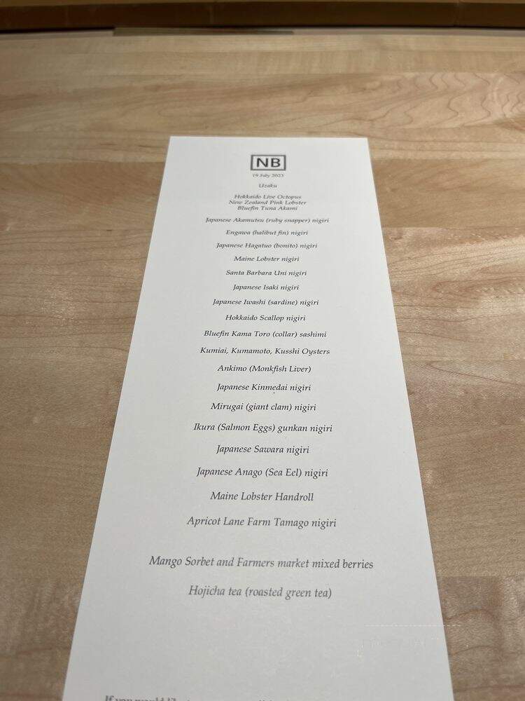 Nozawa Bar - Beverly Hills, CA menu_pic