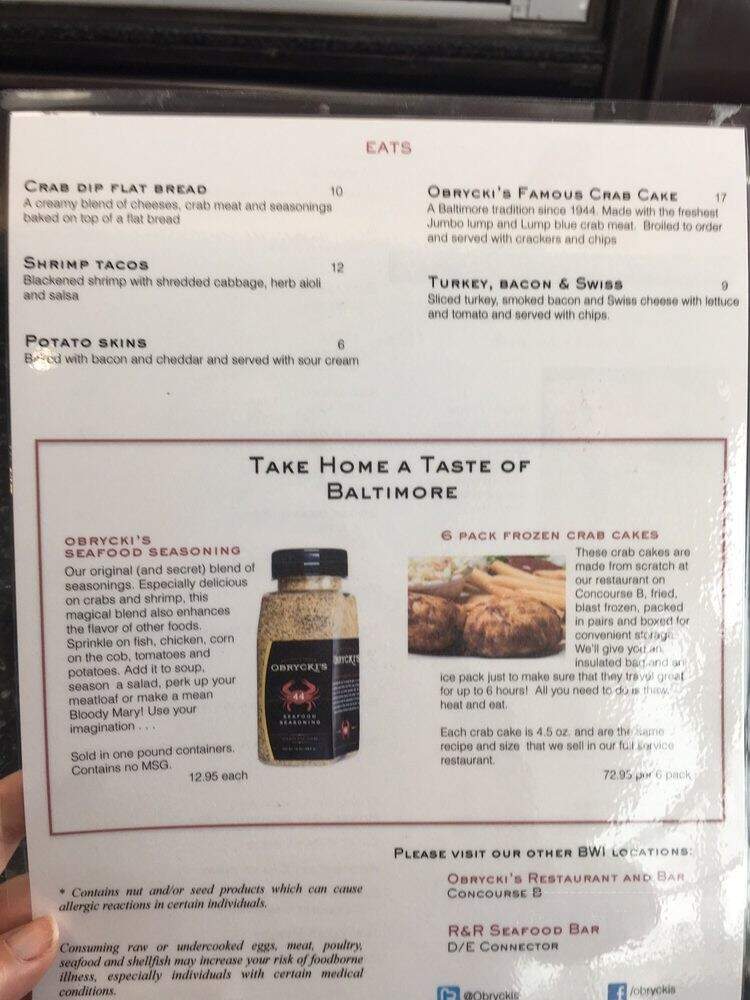 Obrycki's A-Bar - Baltimore, MD menu_pic