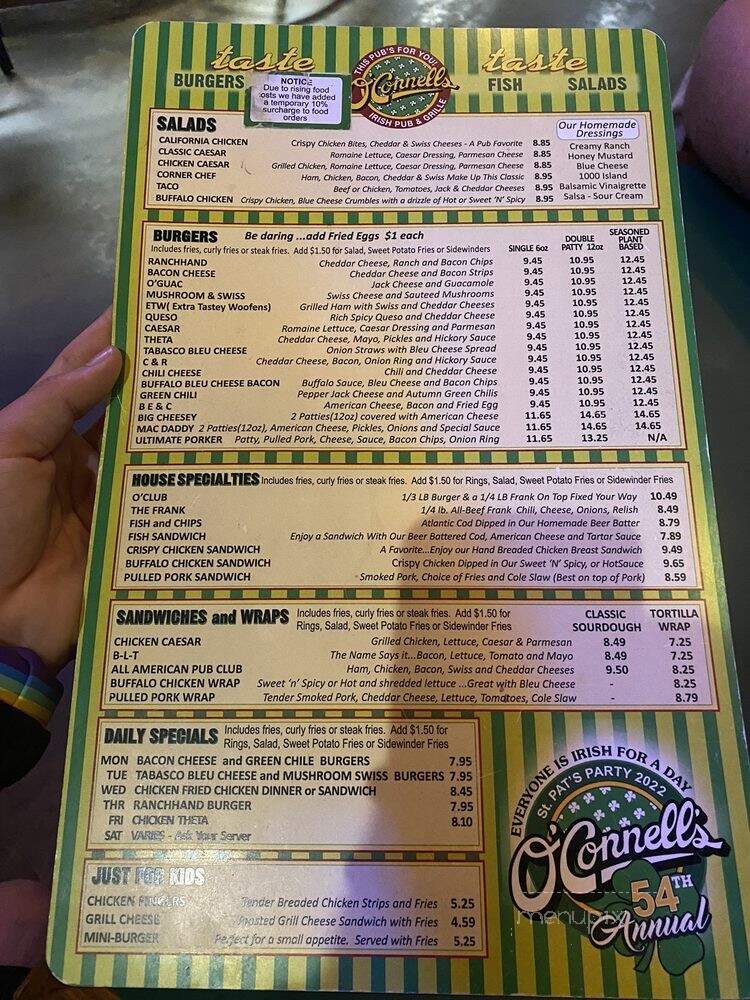 O'Connell's Irish Pub & Grill - Norman, OK menu_pic