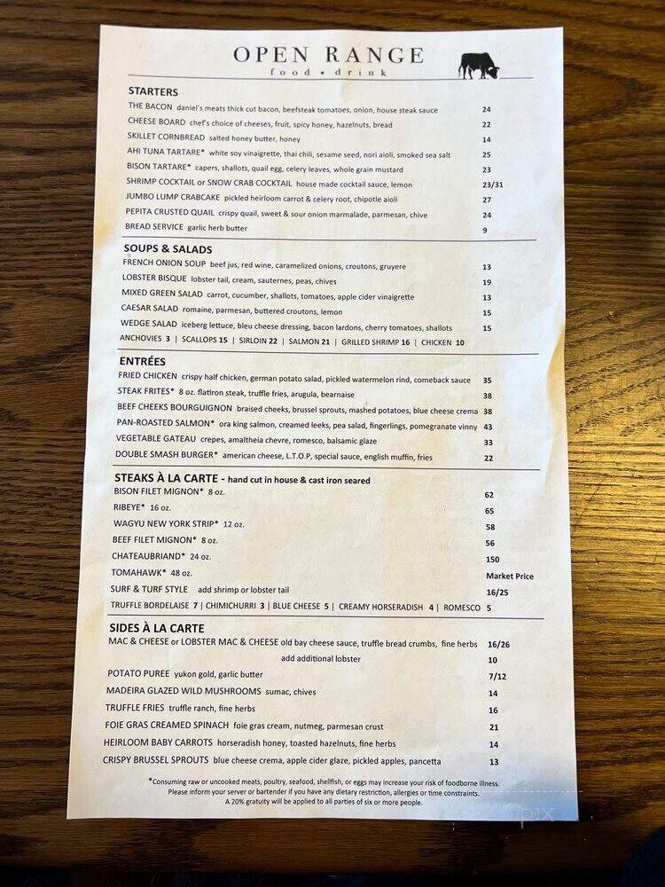 Open Range - Bozeman, MT menu_pic