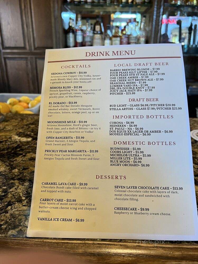 Open Range Grill and Tavern - Sedona, AZ menu_pic