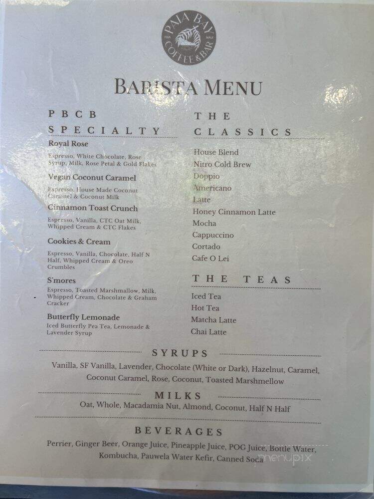 Paia Bay Coffee - Paia, HI menu_pic