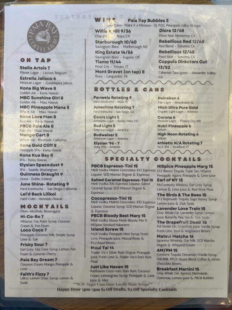 Paia Bay Coffee - Paia, HI menu_pic