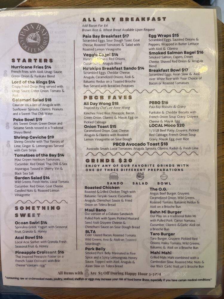 Paia Bay Coffee - Paia, HI menu_pic