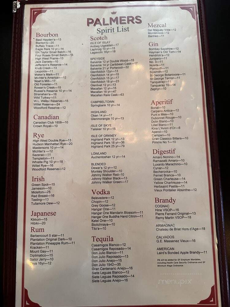 Palmer's Tavern - San Francisco, CA menu_pic