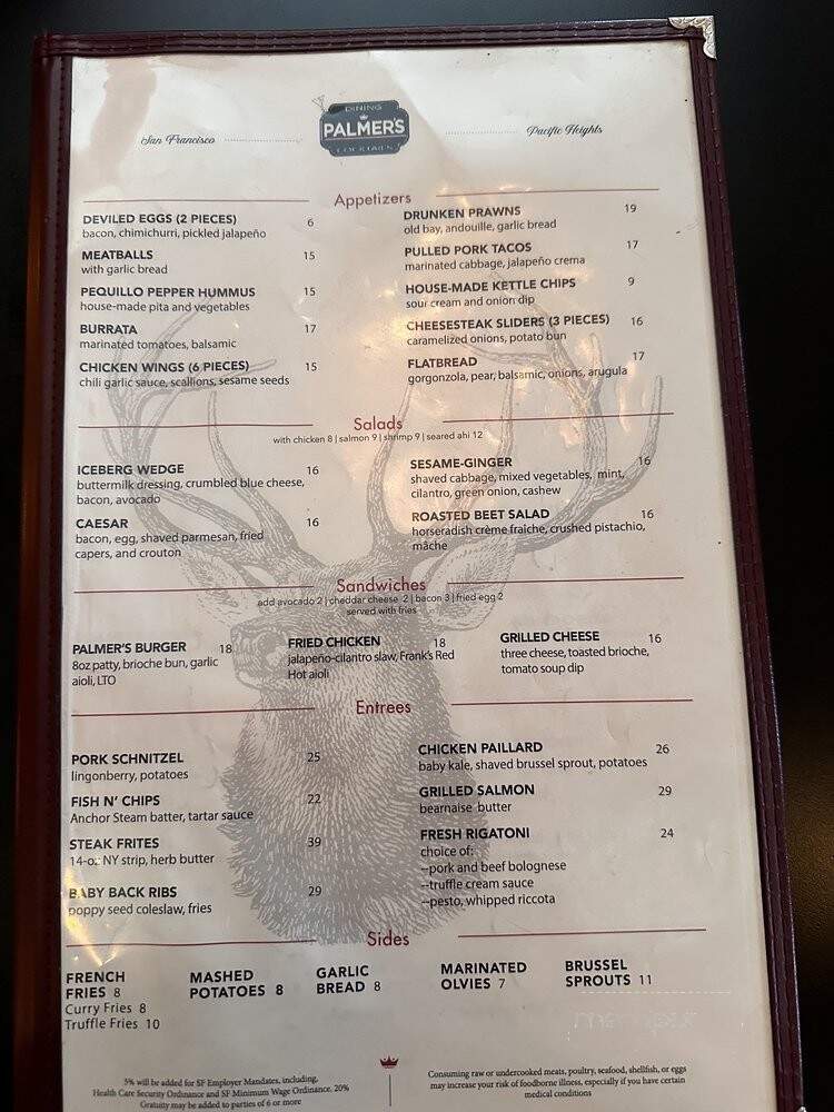 Palmer's Tavern - San Francisco, CA menu_pic