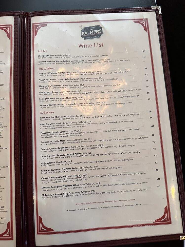 Palmer's Tavern - San Francisco, CA menu_pic
