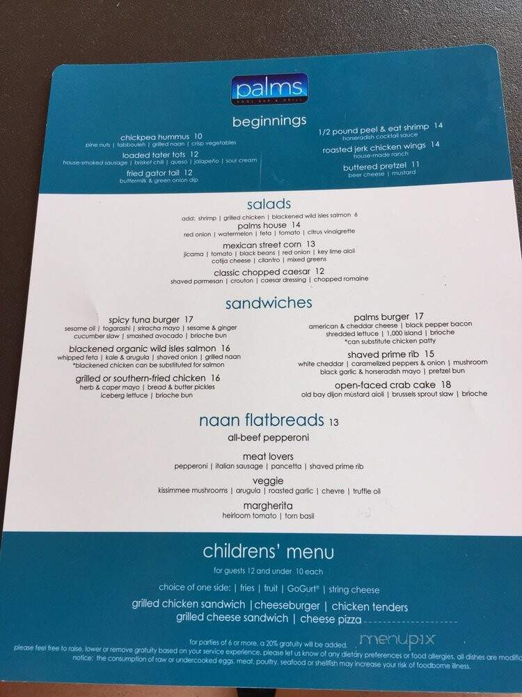 Palms Poolside Bar & Grill - Orlando, FL menu_pic