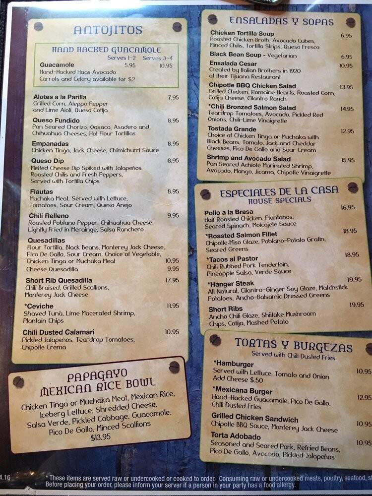 Papagayo - Boston, MA menu_pic