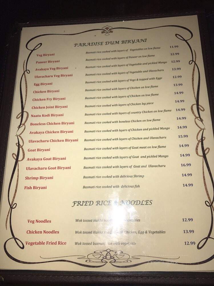 Paradise Biryani Pointe - Westborough, MA menu_pic