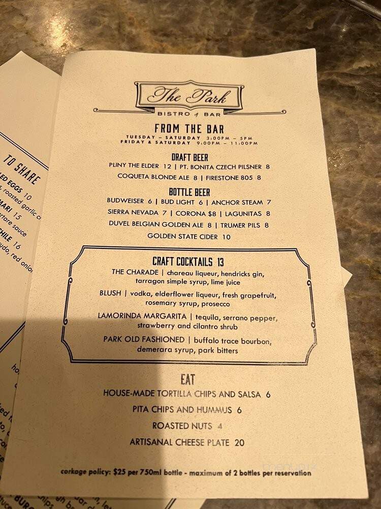 Park Bistro & Bar - Lafayette, CA menu_pic