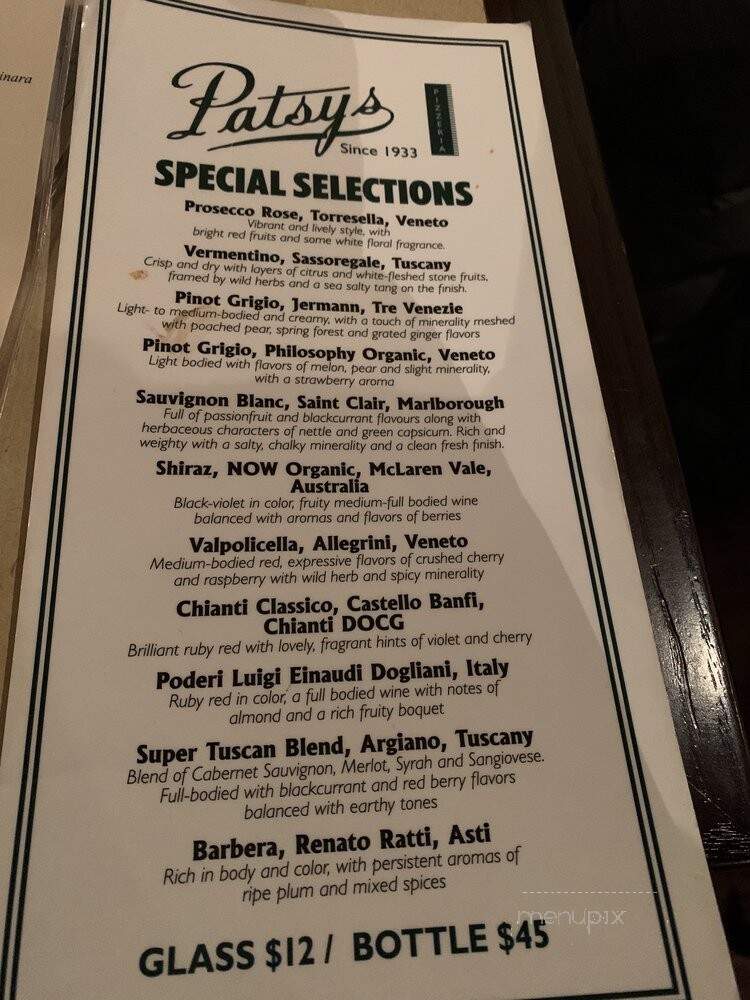 Patsy's Pizzeria - New York, NY menu_pic