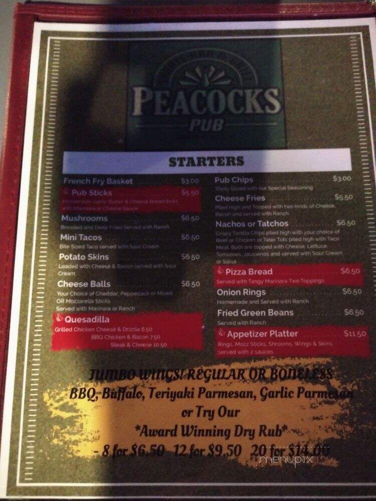 Peacock's Pub - Toledo, OH menu_pic