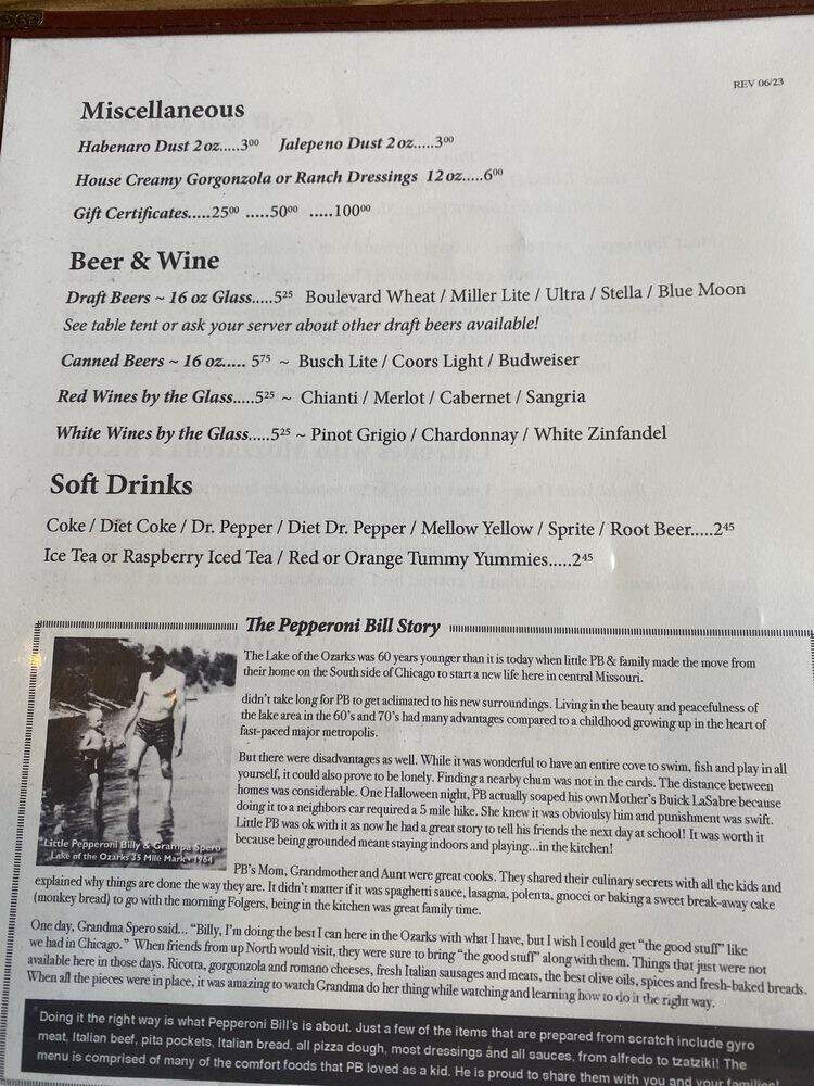 Pepperoni Bill's Pizzeria - Camdenton, MO menu_pic