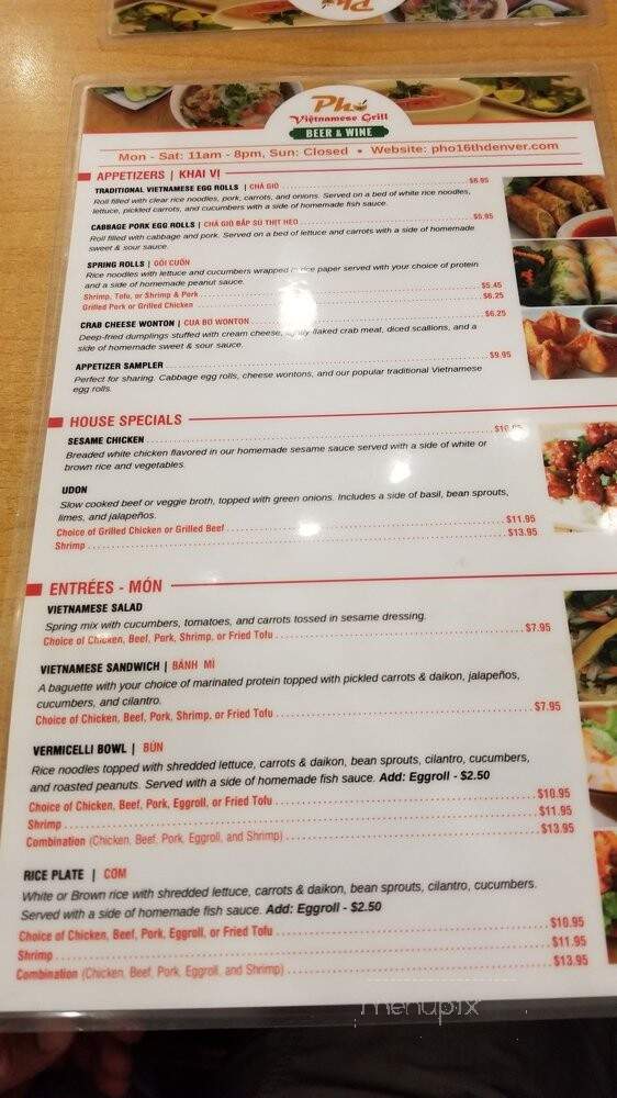 Pho 16th Vietnamese Grill - Denver, CO menu_pic