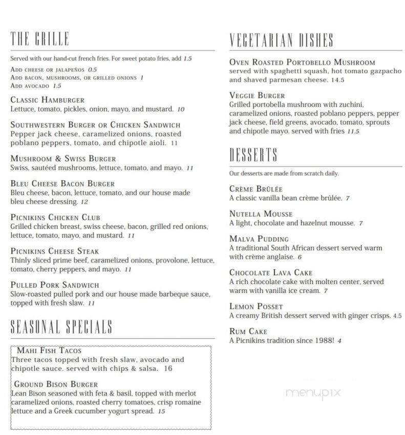 Picnikins Patio Cafe - San Antonio, TX menu_pic