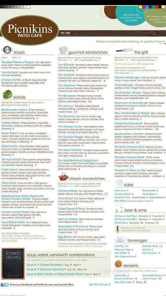Picnikins Patio Cafe - San Antonio, TX menu_pic