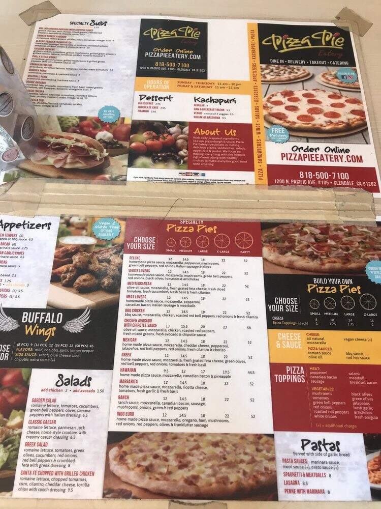 Pizza Pie Eatery - Glendale, CA menu_pic
