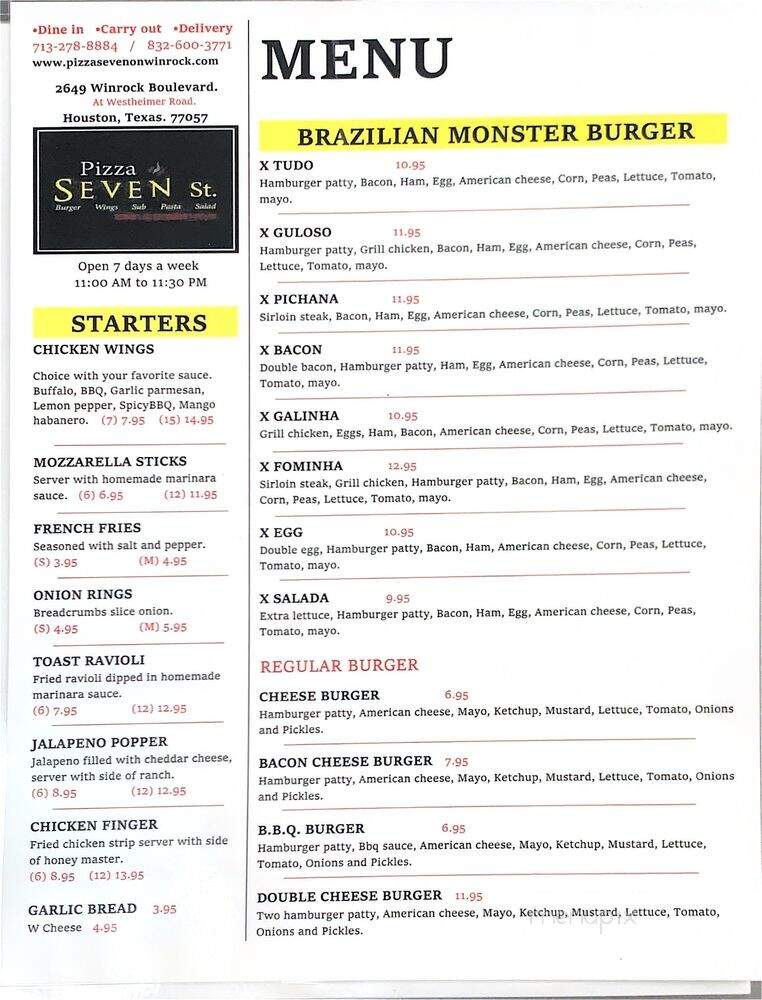 Pizza Seven. - Houston, TX menu_pic
