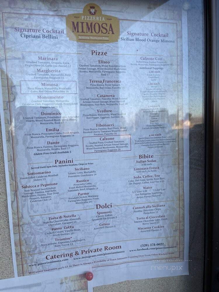 Pizzaria Mimosa - Hereford, AZ menu_pic
