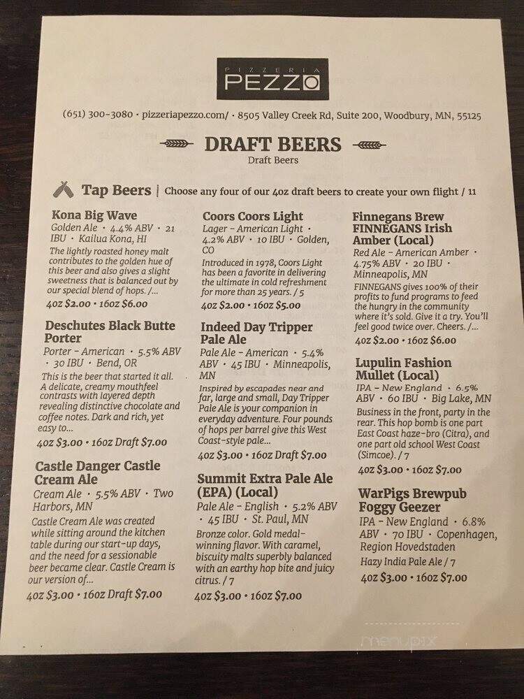 Pizzeria Pezzo - White Bear Lake, MN menu_pic