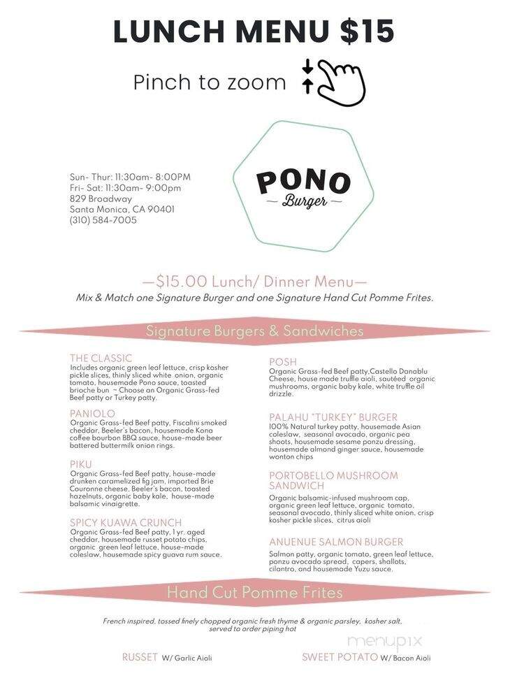 Pono Burger - Santa Monica, CA menu_pic