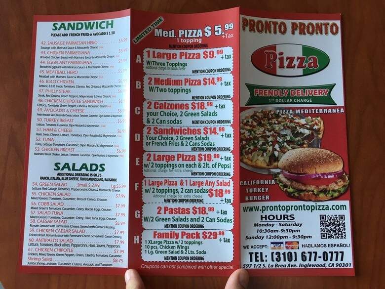 Pronto Pronto Pizza - Inglewood, CA menu_pic
