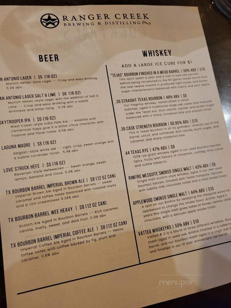 Ranger Creek Brewing & Distilling - San Antonio, TX menu_pic