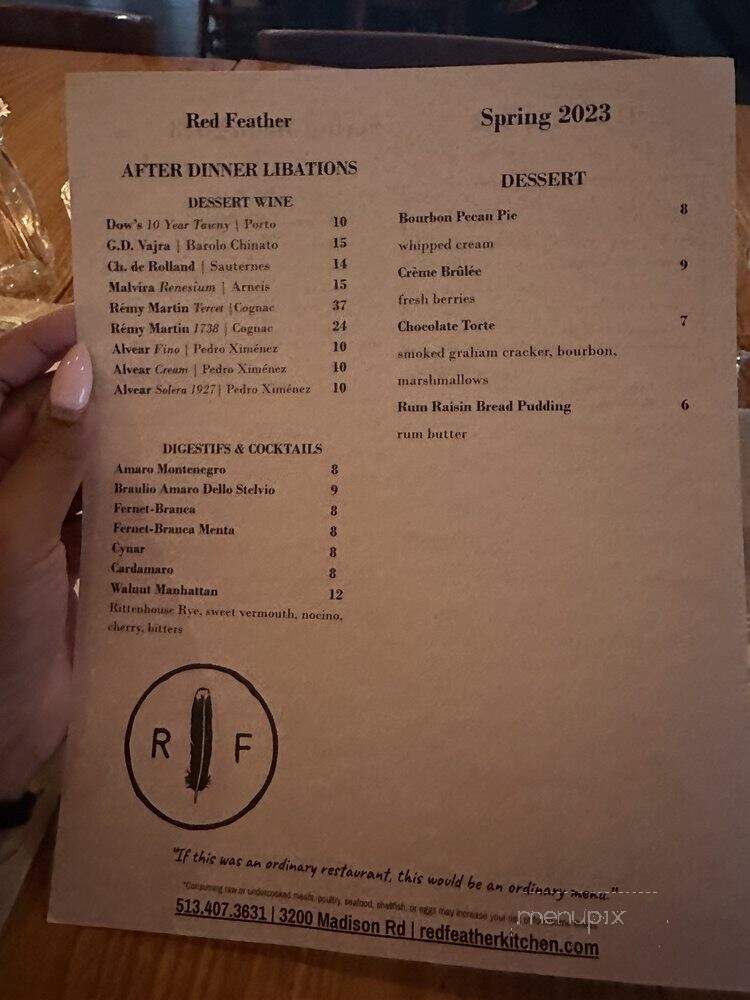 Red Feather Kitchen - Cincinnati, OH menu_pic