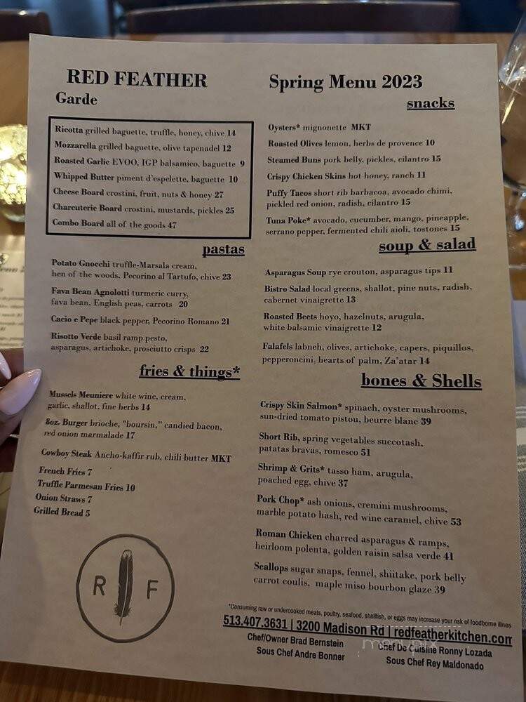 Red Feather Kitchen - Cincinnati, OH menu_pic