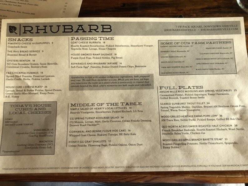 Rhubarb - Asheville, NC menu_pic