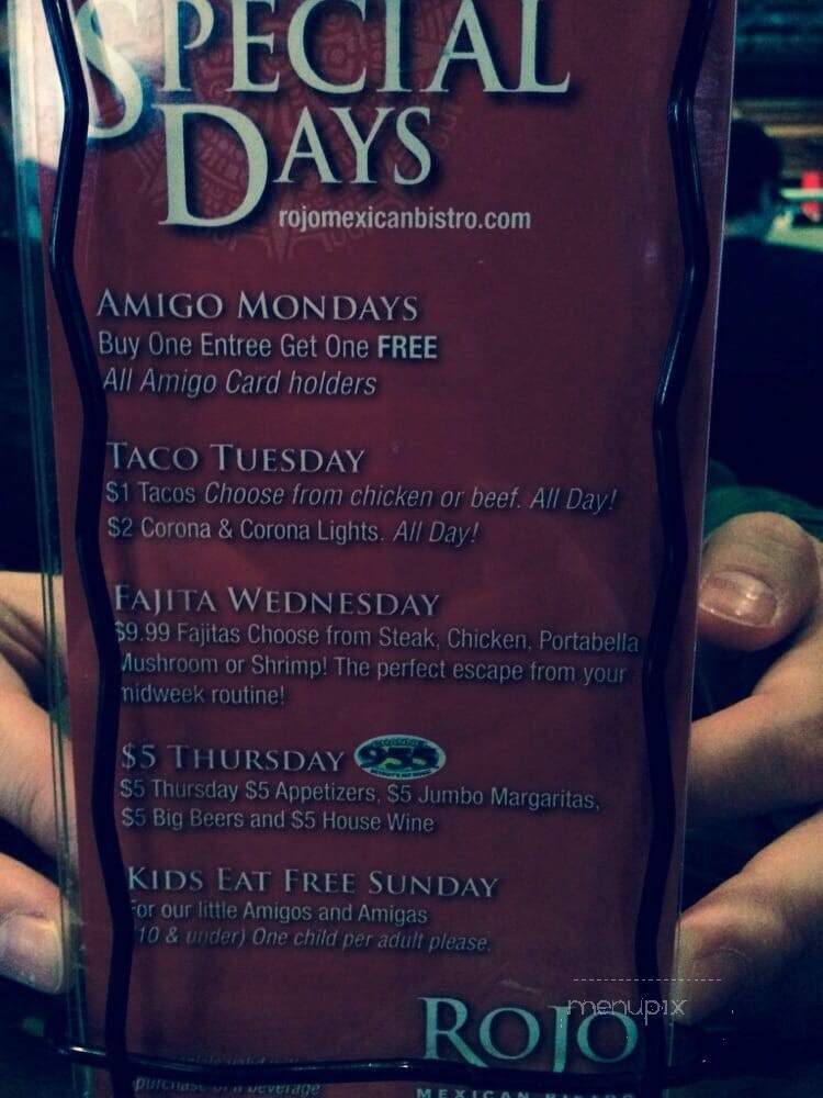 Rojo Mexican Bistro - Birmingham, MI menu_pic