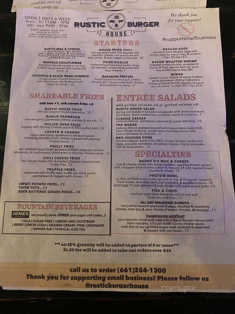 Rustic Burger - Santa Clarita, CA menu_pic
