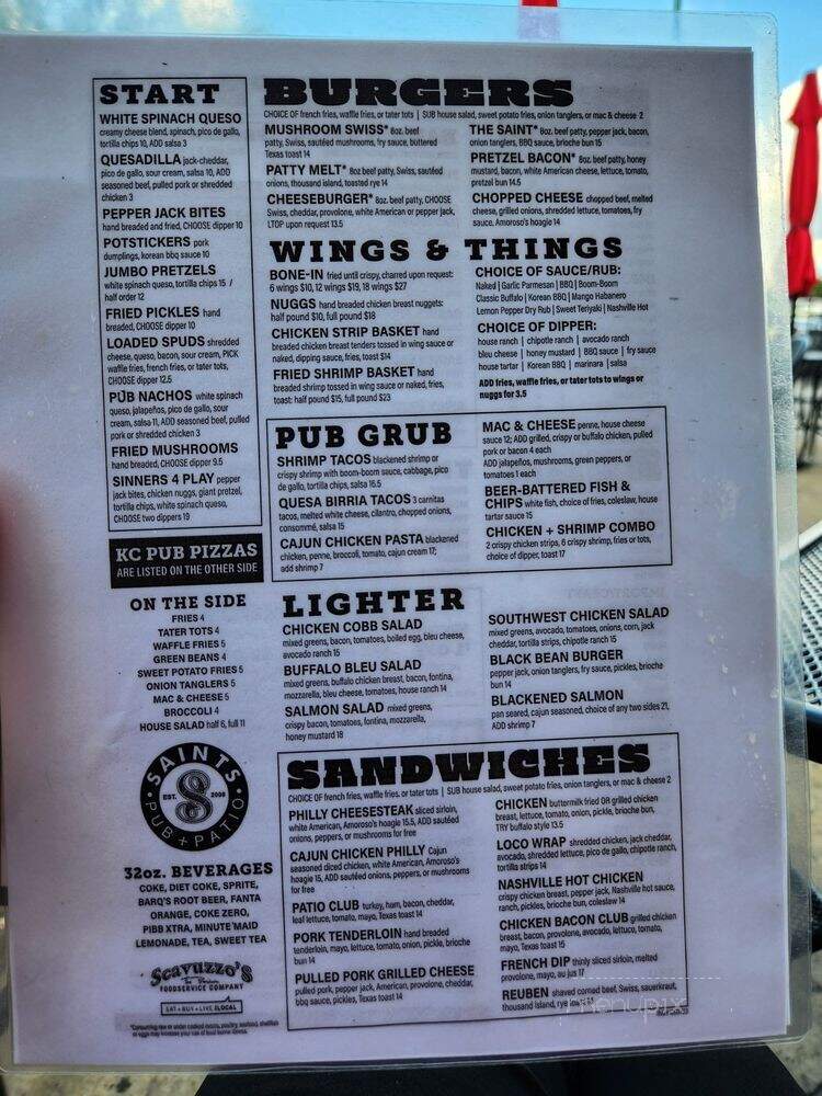 Saints Pub & Patio - Independence, MO menu_pic