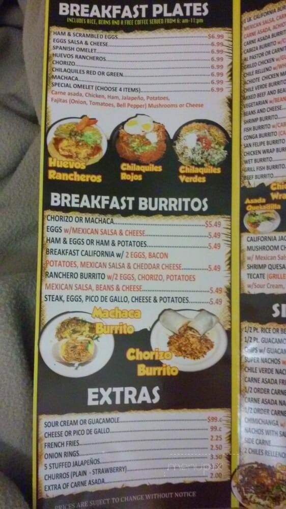 Santana's Mexican Food - Palm Desert, CA menu_pic