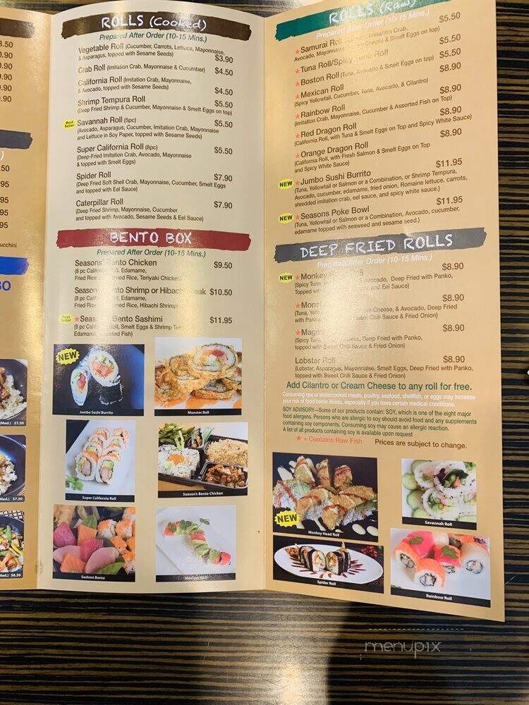 Seasons of Japan - Pooler, GA menu_pic