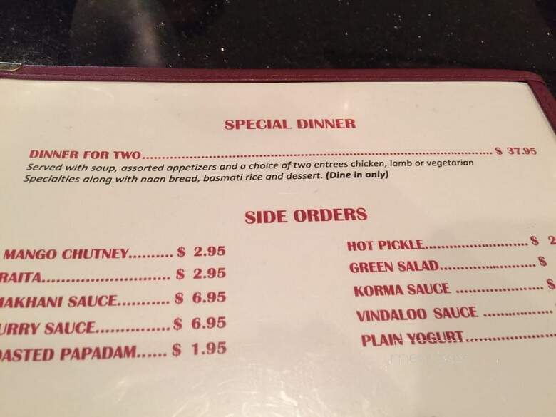 Shaan Indian Cuisine - Lake Mary, FL menu_pic