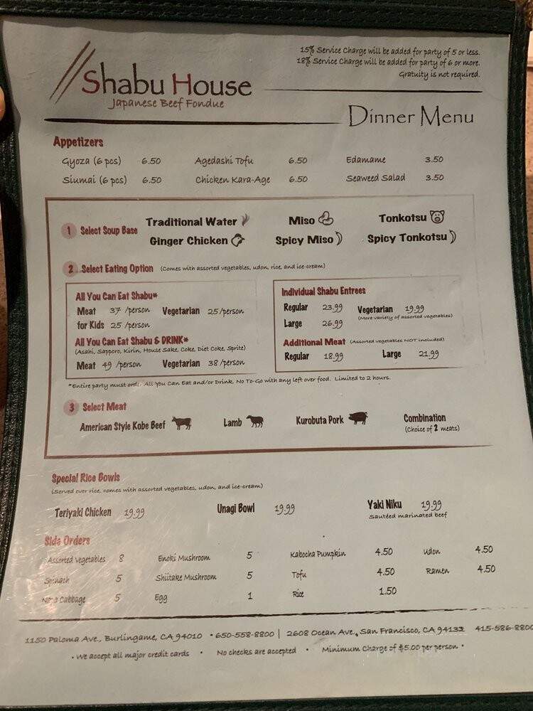 Shabu House - San Francisco, CA menu_pic