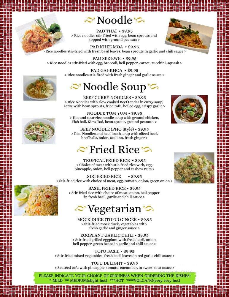 Siri Thai Cuisine - Athens, GA menu_pic
