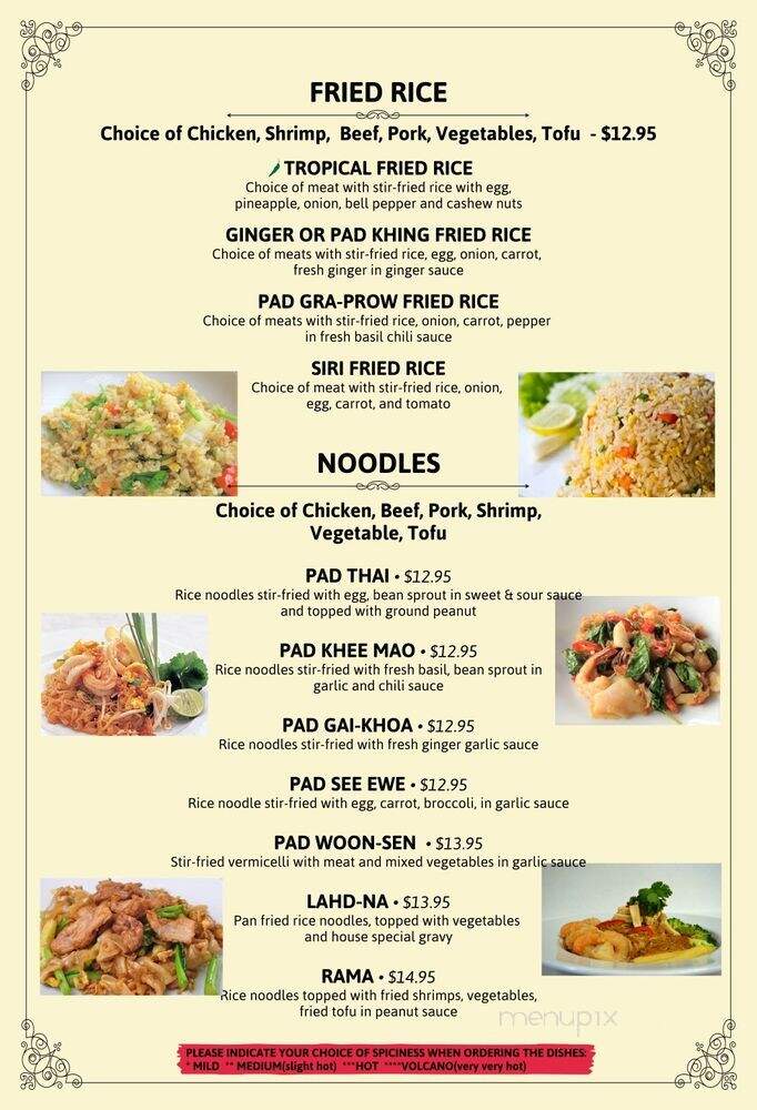 Siri Thai Cuisine - Athens, GA menu_pic