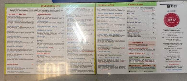 Slow G's Eatery - Danville, CA menu_pic