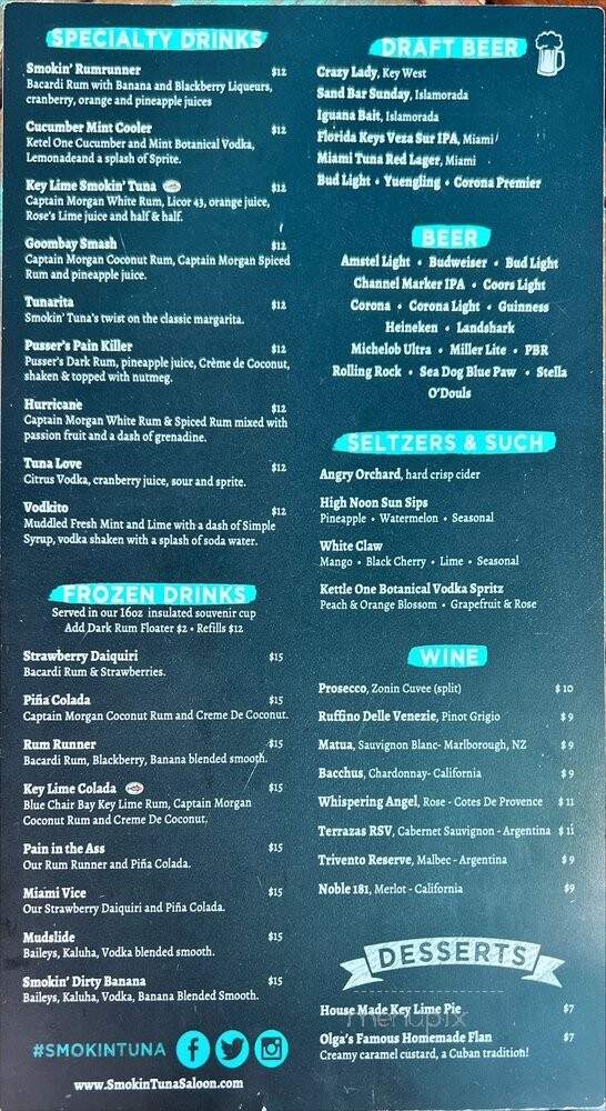 Smokin' Tuna Saloon - Key West, FL menu_pic