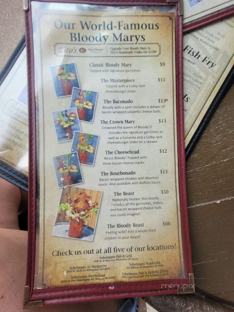 Sobelmans Pub & Grill - Milwaukee, WI menu_pic