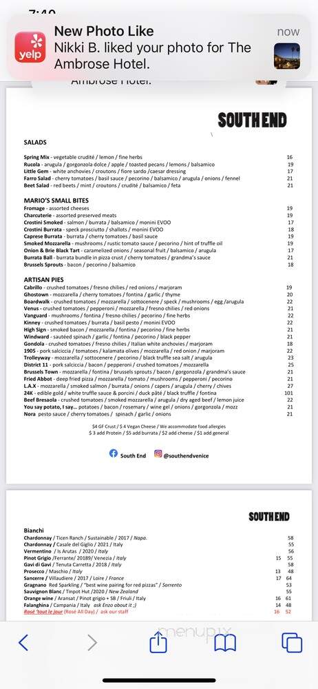 South End - Venice, CA menu_pic