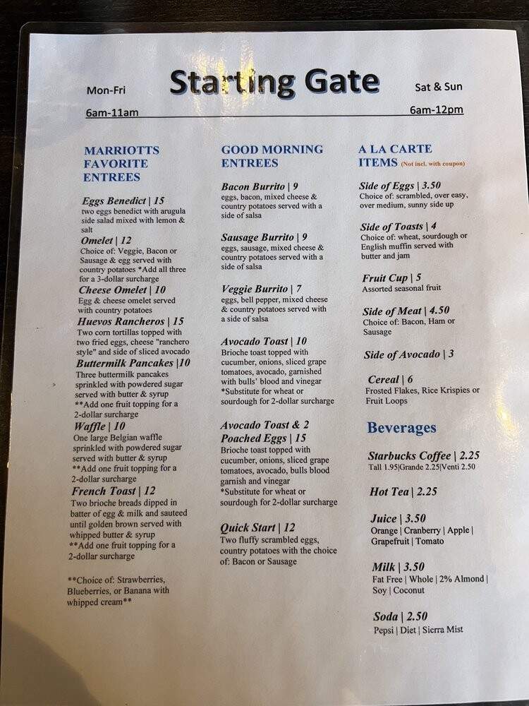Starting Gate Restaurant (in Marriott) - Buellton, CA menu_pic