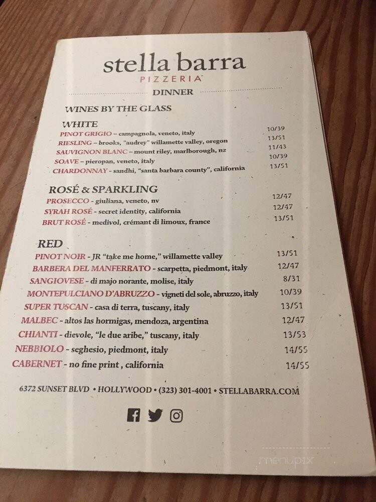 Stella Barra - Los Angeles, CA menu_pic