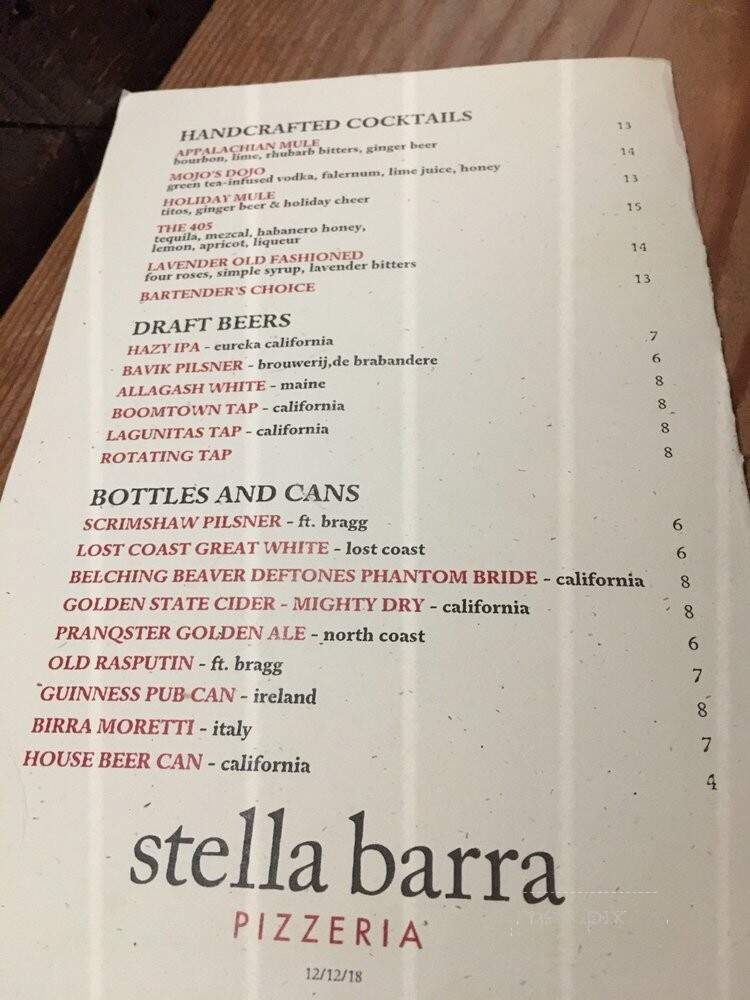 Stella Barra - Los Angeles, CA menu_pic