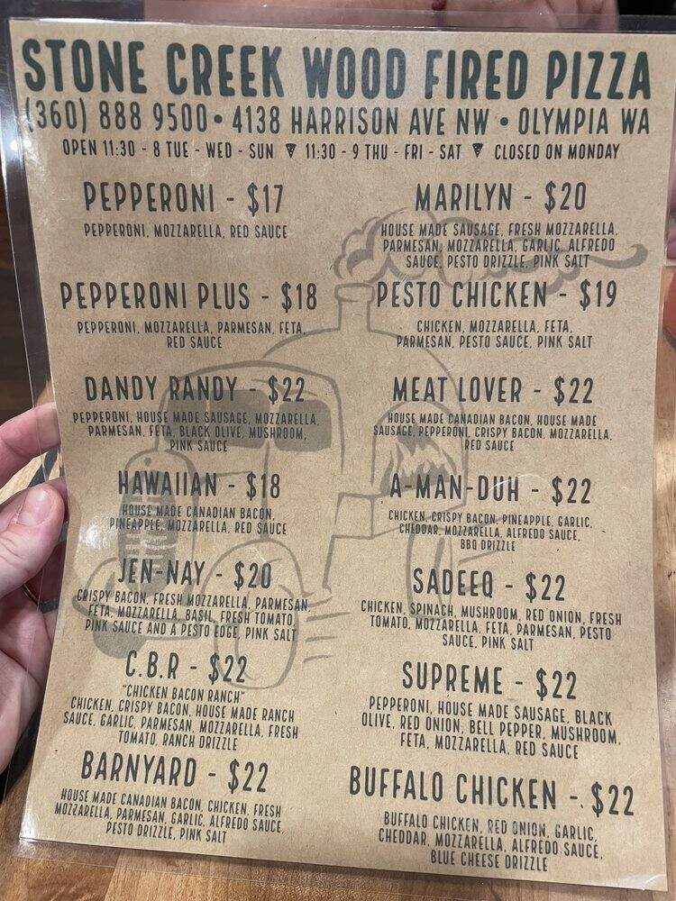 Stone Creek Wood Fired Pizza - OLYMPIA, WA menu_pic